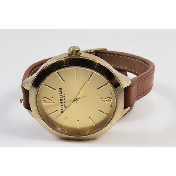 Stuhrling Soiree Deauville 23K Gold Fused SS Sport Watch, Leather Wrap Band - Picture 2 of 12